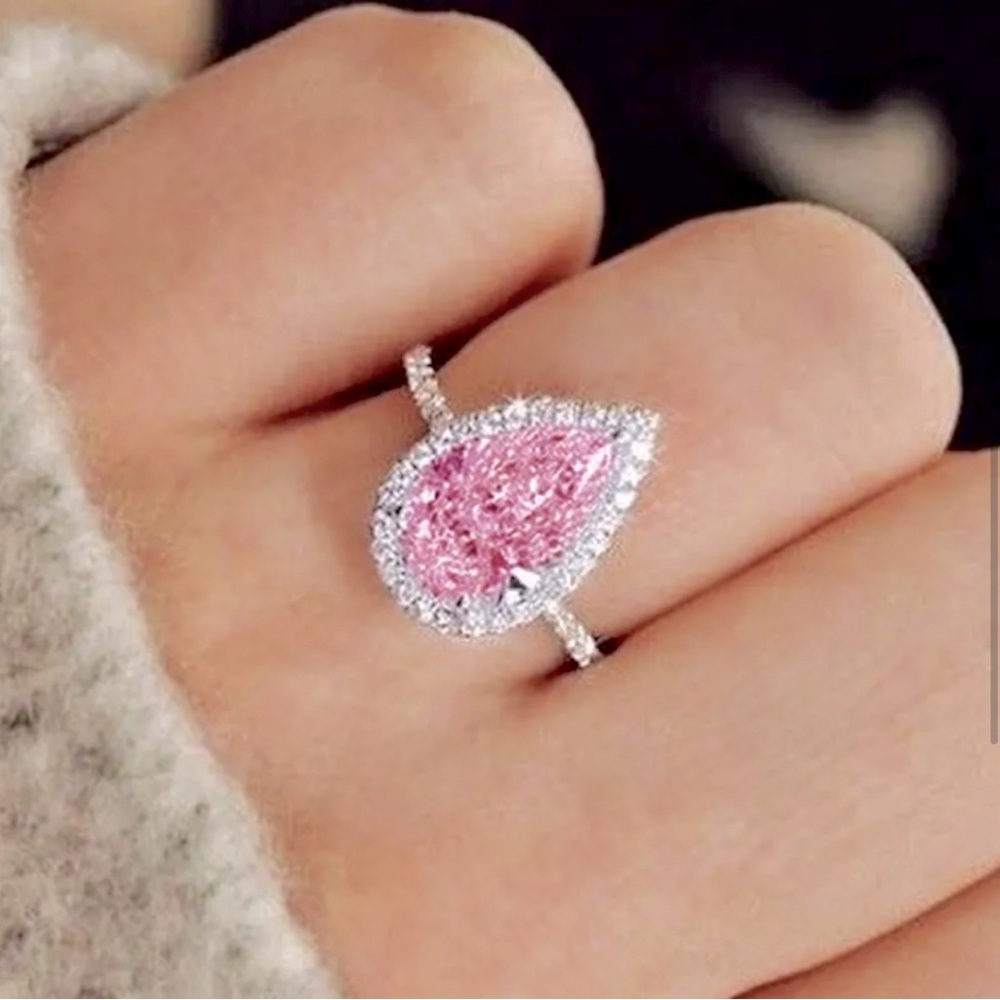 S925🌸AAA PINK CZ Tear Drop Ring🌸 SIZE 8 GORGEOUS - Picture 5 of 11
